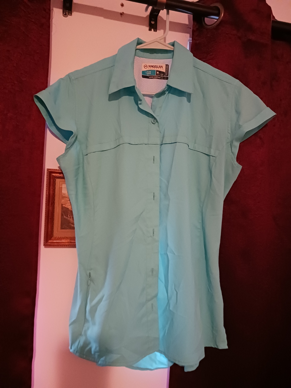 2/$30 DEAL!! Magellan Outdoors Women's Light Teal Button-Up Short Sleeve Shirt